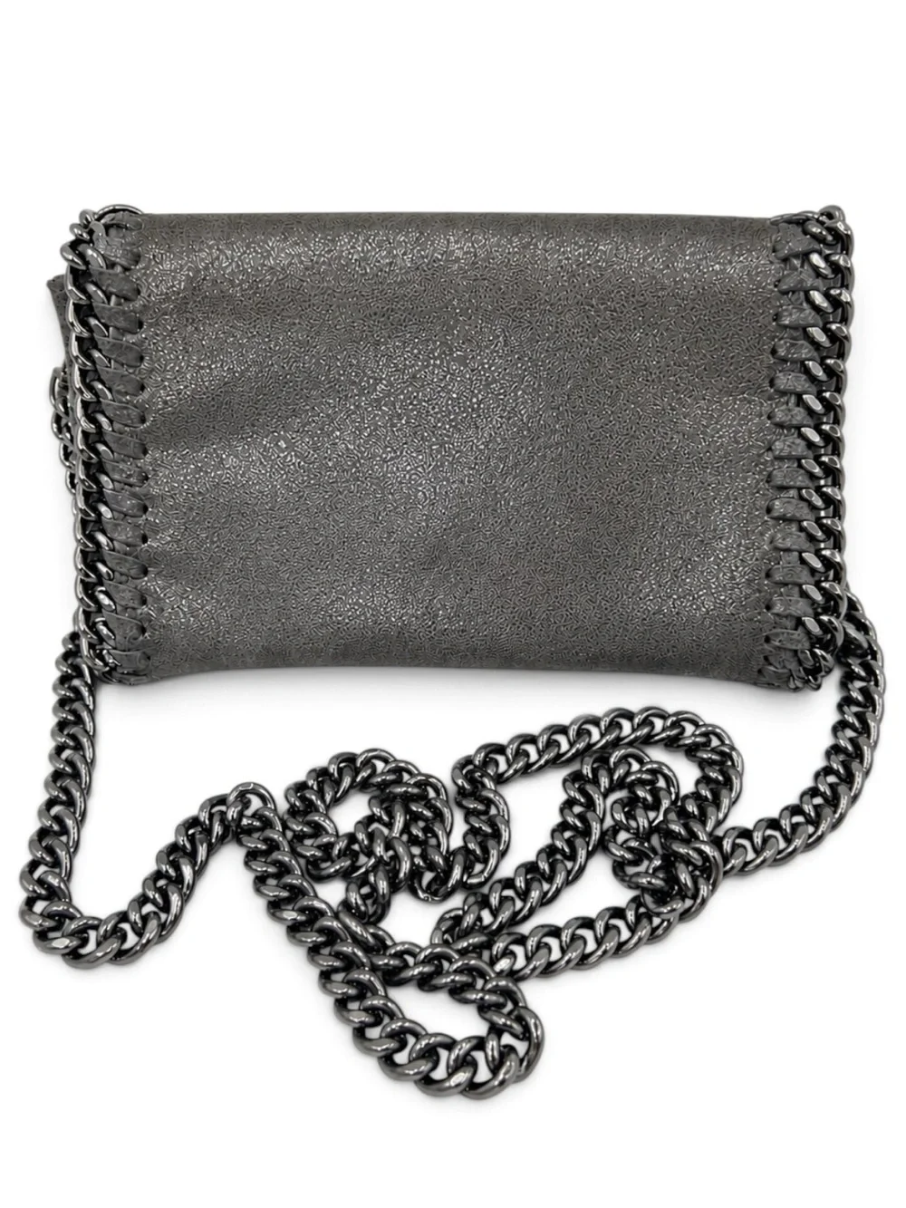 Borse in Pelle Convertible Metallic Gunmetal Leather Chain Crossbody Clutch Bag